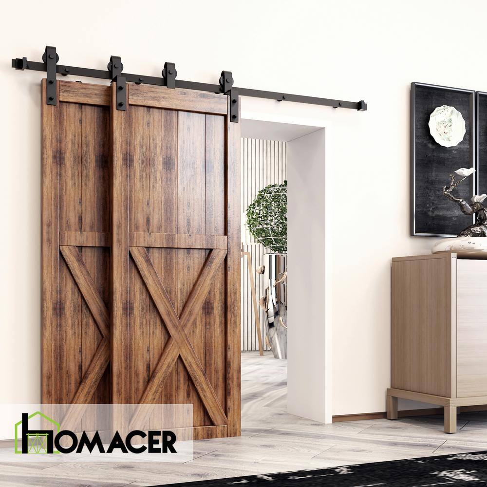 Black Rustic Double Door Sliding Barn Door Hardware Kit