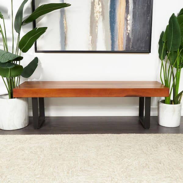 Litton Lane Brown Dining Bench with Black Metal Legs 16 in. x 55 in. x 16 in.