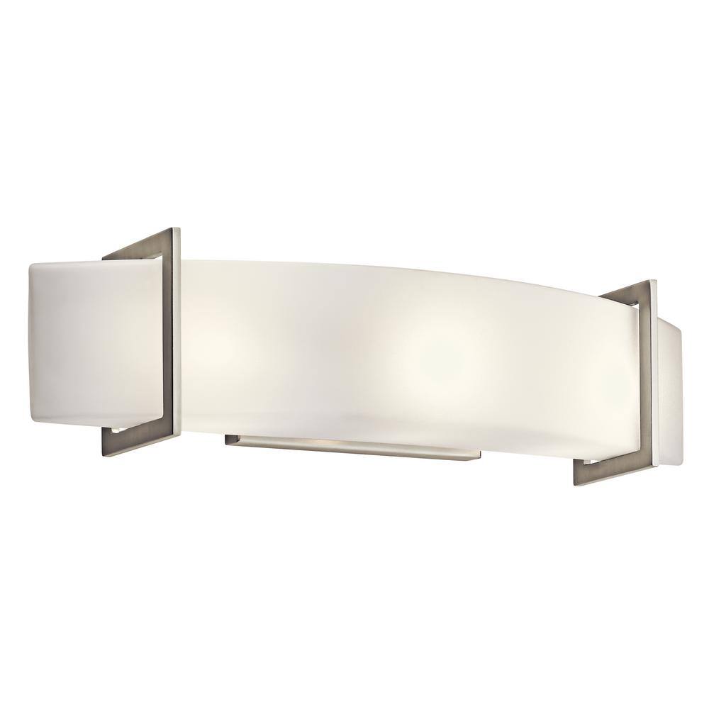 Kichler Crescent View 9 In 3 Light Brushed Nickel Vanity Light With Frosted Glass Shade 45220ni The Home Depot Kichler Crescent View 9 In 3 Light Brushed Nickel Vanity Light With Frosted Glass Shade 45220ni The Home Depot