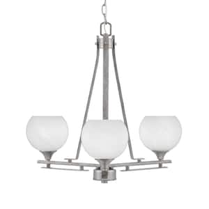 Ontario 19.25 in. 3-Light Aged Silver Geometric Chandelier for Dinning Room with White Marble Shades, No Bulbs Included