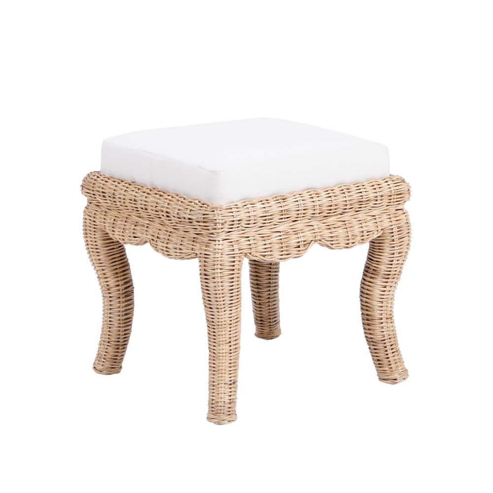 Natural Woven Rattan Vanity Stool with White Cushion