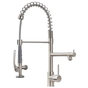 Spring Single-Handle Pull Down Sprayer Kitchen Faucet, Commercial High Goosenck Kitchen Sink Faucet in Brushed Nickel