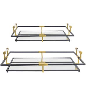 Black and Gold Decorative Tray (Set of 2)