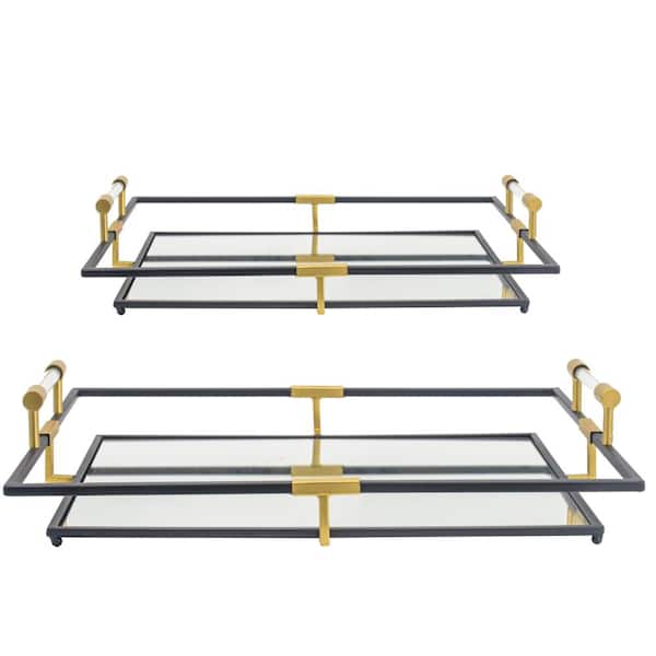 Benjara Black and Gold Decorative Tray (Set of 2)