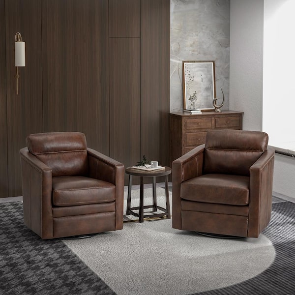 ARTFUL LIVING DESIGN Elvira Choclate Leather Arm Chair (Set of 2)