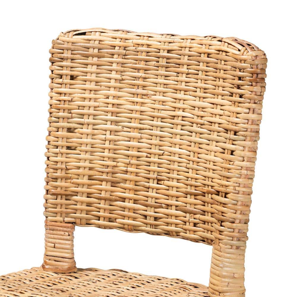 Dermot Dark Brown Wood and Natural Rattan Dining Chair Set