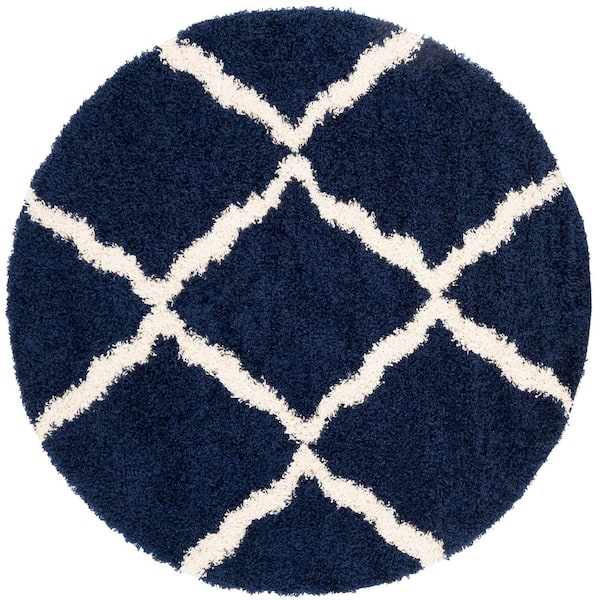 SAFAVIEH Dallas Shag Navy/Ivory 6 ft. x 6 ft. Round Geometric Area Rug