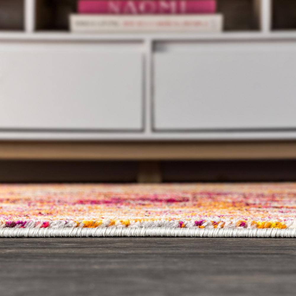 Pink and Orange Abstract Synthetic Area Rug, 4 x 6 ft