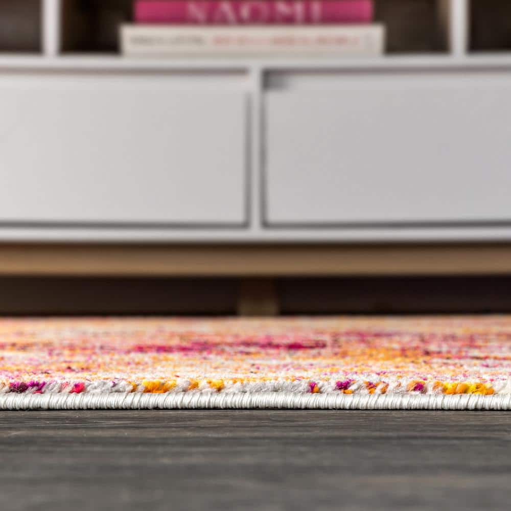 Pink and Orange Abstract Modern Area Rug, 8 ft x 10 ft