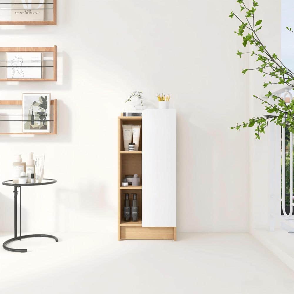 16 Inch Freestanding Bathroom Storage Cabinet with Single Door and Open Shelves, Dual-Color Door Panels price history on PriceWatchPro