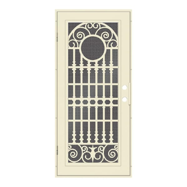Unique Home Designs Spaniard 30 in. x 80 in. Right Hand/Outswing Beige Aluminum Security Door with Black Perforated Metal Screen