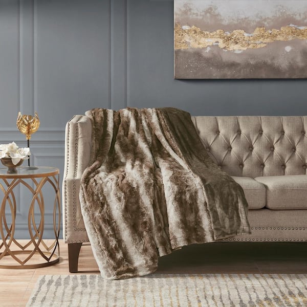 Madison Park Marselle Brown Faux Fur Throw Blanket