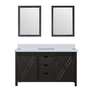 Marsyas 60 in W x 22 in D Brown Double Bath Vanity, White Quartz Countertop and 24 in Mirrors