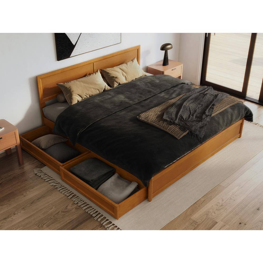 Lylah King Medium Wood Platform Bed with Storage Drawers