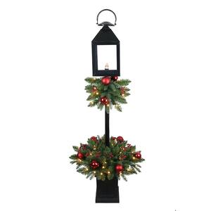 4 ft Spruce Potted Pre-Lit LED Artificial Tree Lantern with 50 Warm White LED Lights, Shatterproof Ornaments and Berries