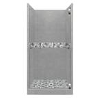 Newport Grand Hinged 36 in. x 36 in. x 80 in. Center Drain Alcove Shower Kit in Wet Cement and Satin Nickel Hardware