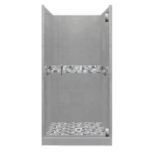 Newport Grand Hinged 36 in. x 36 in. x 80 in. Center Drain Alcove Shower Kit in Wet Cement and Satin Nickel Hardware