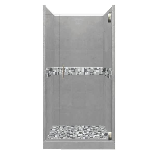American Bath Factory Newport Grand Hinged 38 in. x 38 in. x 80 in. Center Drain Alcove Shower Kit in Wet Cement and Satin Nickel Hardware