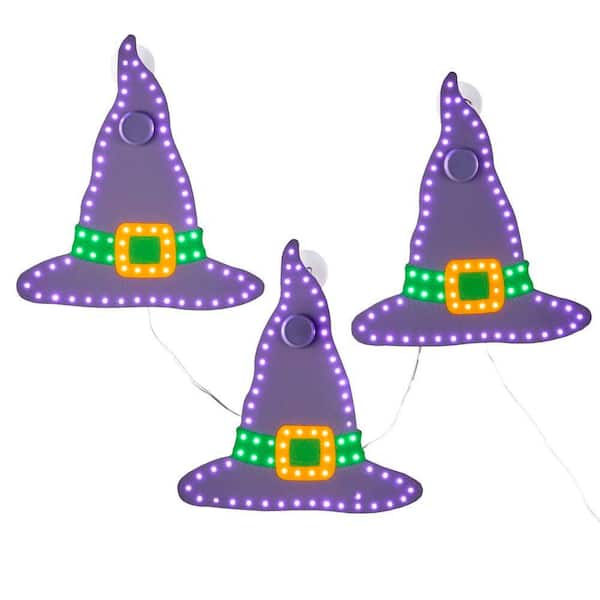 10 in. Halloween Classics Twinkling LED Witch Hats 3-Pack H26