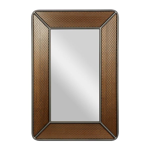 Litton Lane 47 in. x 31 in. Rectangle Framed Brown Wall Mirror with Netting Frame