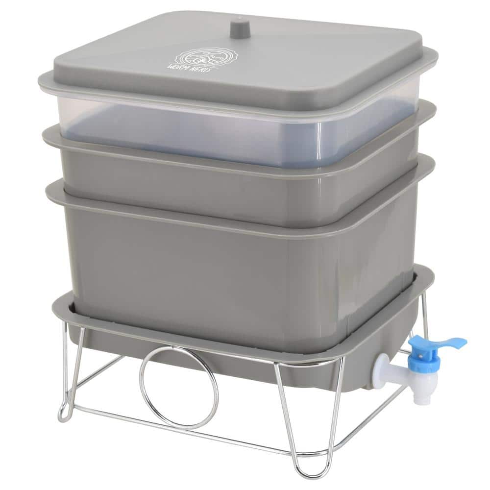 Compact Desert Tan Plastic Worm Composting Bin with Latching Lid