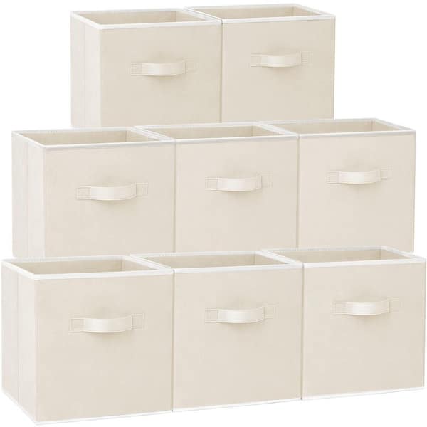 Beige 11 in. x 11 in. Non-Woven Fabric Collapsible Storage Cubes for Shelves Closet Organizer Set of 8