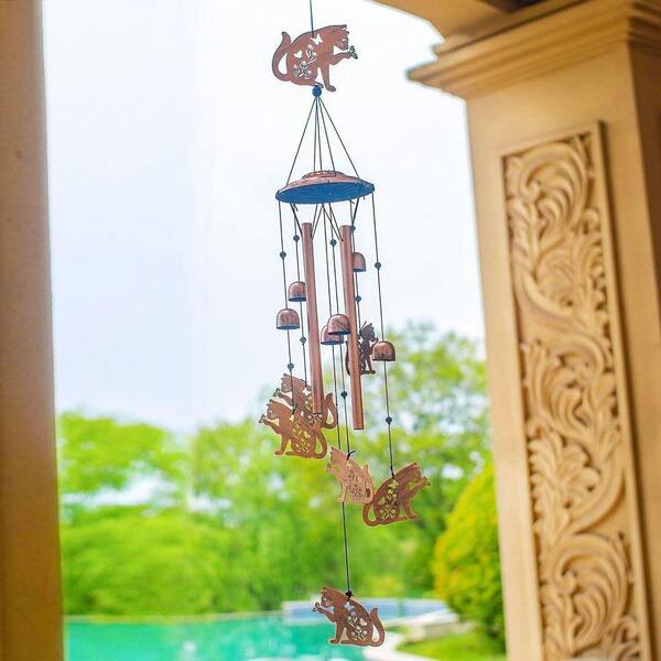 5 in. x 37 in. Metal Cat Wind Chime for Outside HPCXXKKKP9 - The