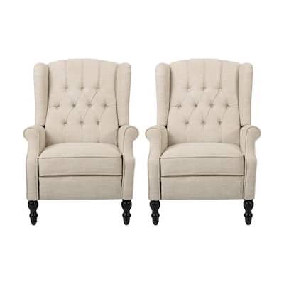 Walter Beige and Dark Brown Wingback Tufted Recliner (Set of 2)