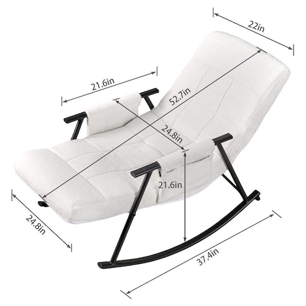 Outdoor Rocking Chair, Teddy Fabric Upholstered Patio Rocking Chair with Storage Bag, White Outdoor Rocker