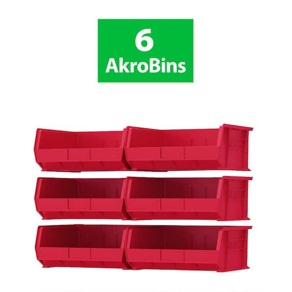 Akro-Mils 30250 Series, 16 1/2 in. W x 14 3/4 in. D x 7 in. H, Red Plastic Stackable Storage Bins Hanging Organizer, 6-Pack