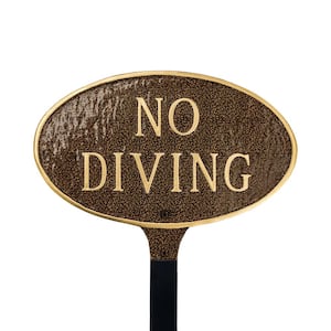 No Diving Small Oval Statement Plaque with Lawn Stake - Hammered Bronze