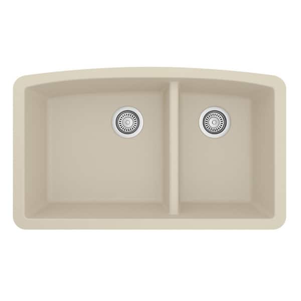Undermount Quartz/Granite Composite 32 in. 60/40 Double Bowl Kitchen Sink in Bisque