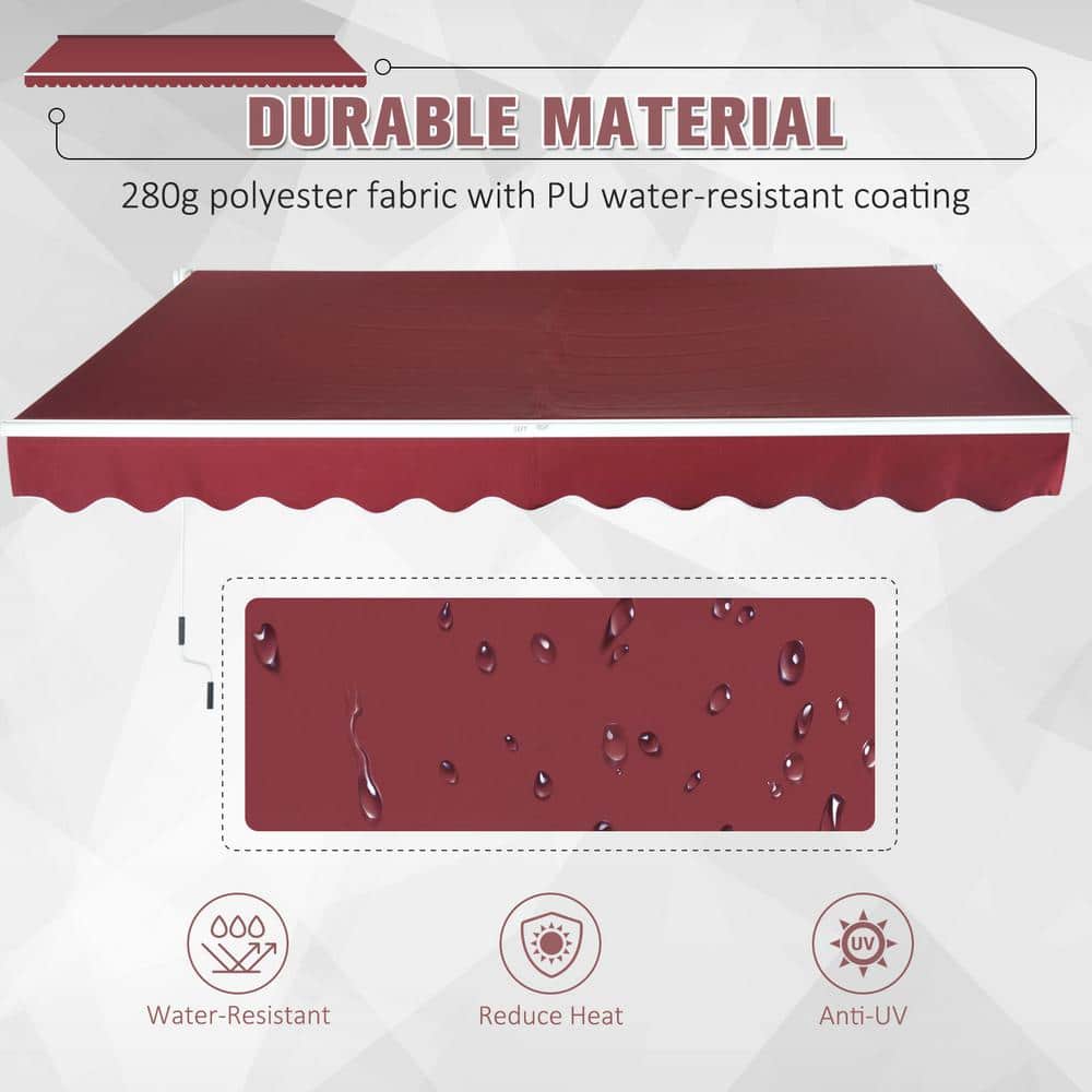 Wine Red Manual Retractable Patio Awning with Aluminum Frame