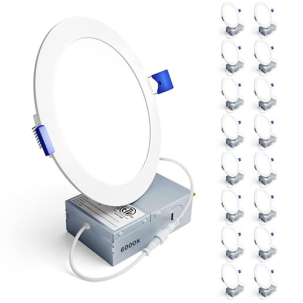 6 in. Canless Wafer Recessed Ceiling Light, Dimmable 12-Watt 6000K White, Integrated LED Recessed Light Trim (16-Pack)