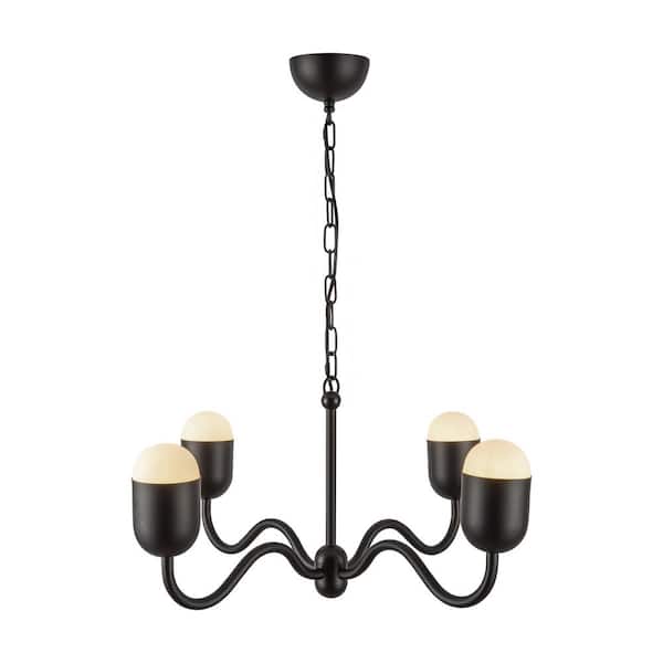 ALORA MOOD Effie 27 in. 4 Light 40-Watt Matte Black/Opal Glass Chandelier
