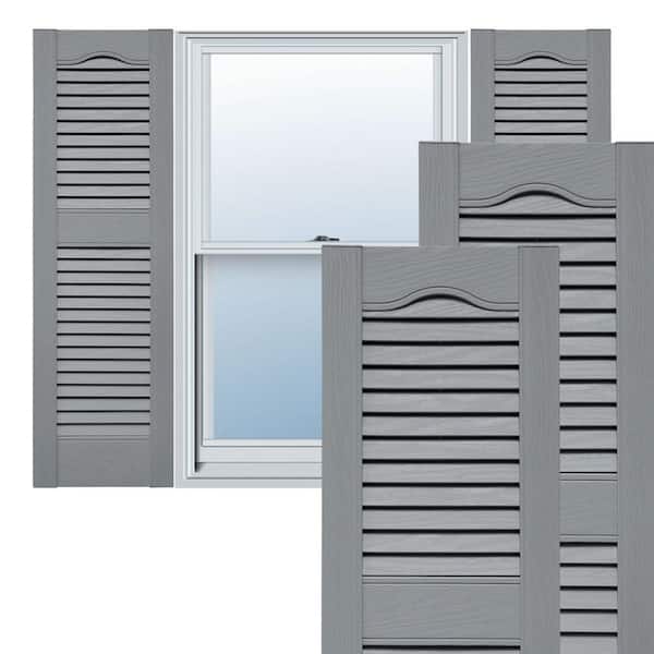Ekena Millwork Lifetime 14.5 in. W x 55 in. H Louvered Vinyl Shutters Pair in Platinum