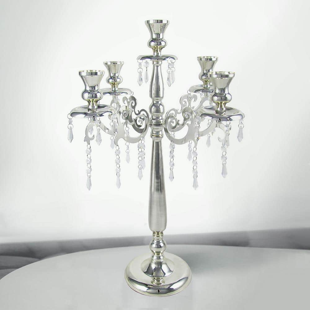 33 in. x 12 in. x 12 in. x 30 in. Vintage White Metal Candle Holders with  Turned Columns and Tripod Bases (Set of 2)