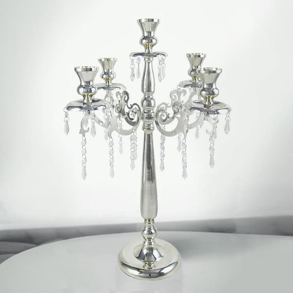 White Crystal Beaded shabby hurricane pedestal pillar chandelier Candle Holder 