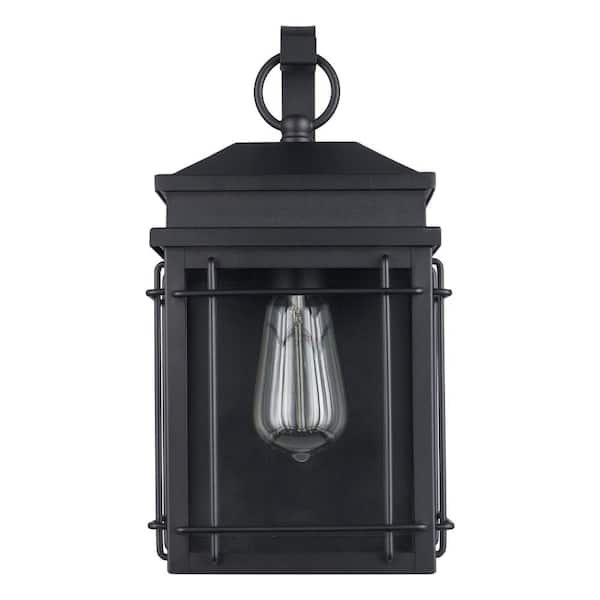 Broward 13 in. 1-Light Black Outdoor Hardwired Wall Lantern Sconce Light Fixture with Clear Glass