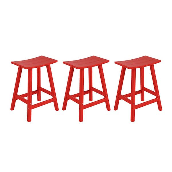 WESTIN OUTDOOR Franklin Red 24 in. HDPE Plastic Outdoor Patio Backless Counter Stool (Set of 3)