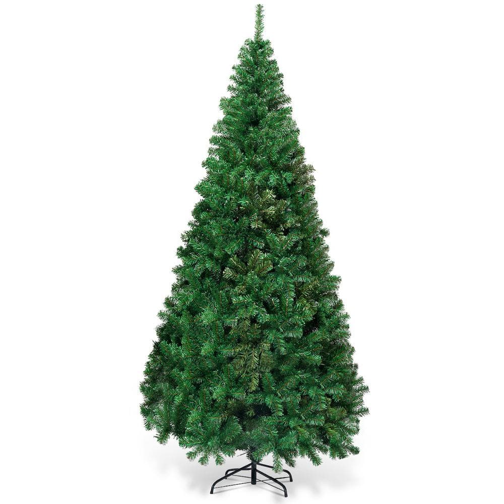 WELLFOR 8 ft. Green Unlit Full PVC Hinged Artificial Christmas Tree