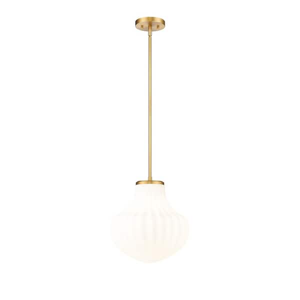 Newbury 60-Watt 1-Light Modern Gold Pendant Light with White Opal Glass shade, no bulbs included