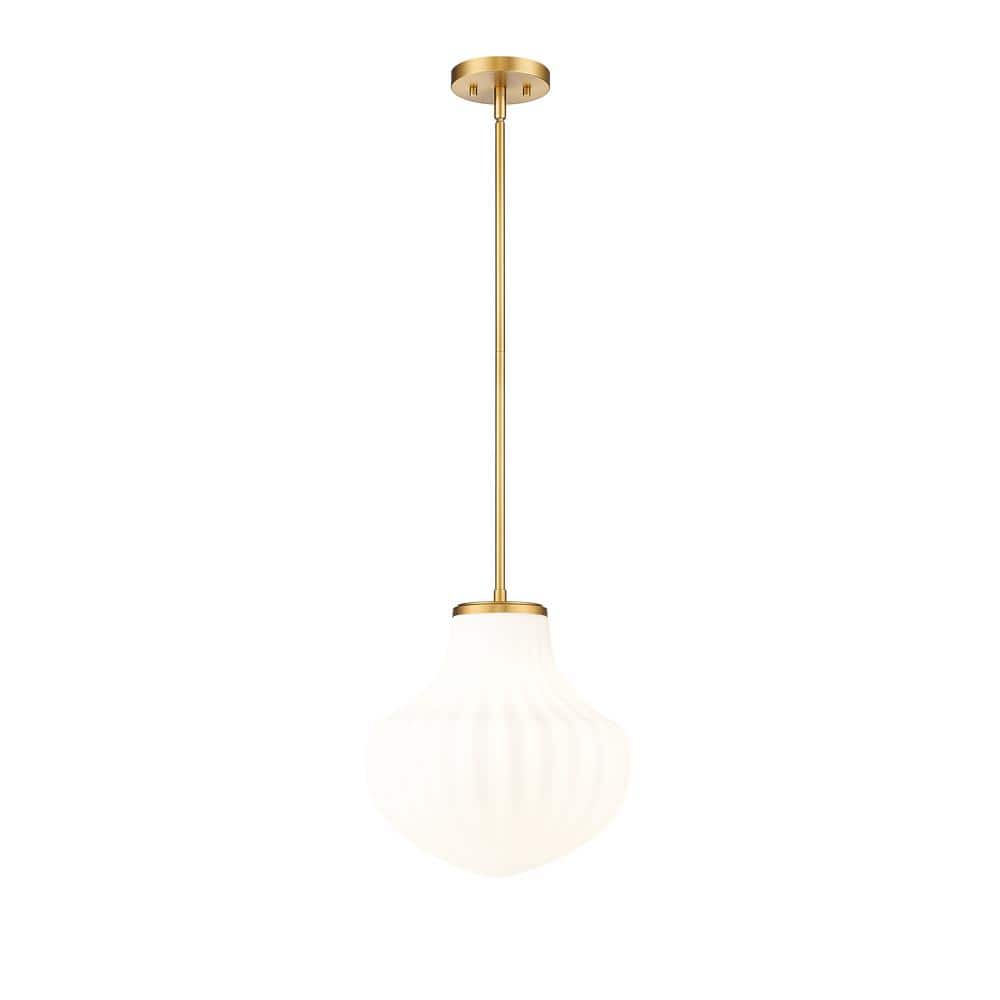 Newbury 60-Watt 1-Light Modern Gold Pendant Light with White Opal Glass sha