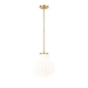 Newbury 60-Watt 1-Light Modern Gold Pendant Light with White Opal Glass shade, no bulbs included