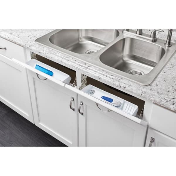 3.81 in. H x 11 in. W x 2.13 in. D White Polymer Tip Out Sink Front Trays for Sink Base Cabinet