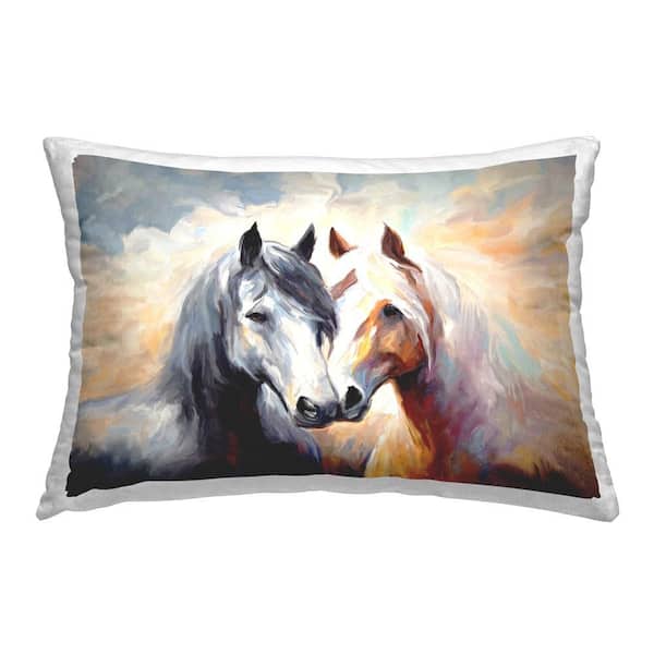 Stupell Industries Stallions with Sun Rays Gray Print Polyester 14 in. x 20 in. Throw Pillow