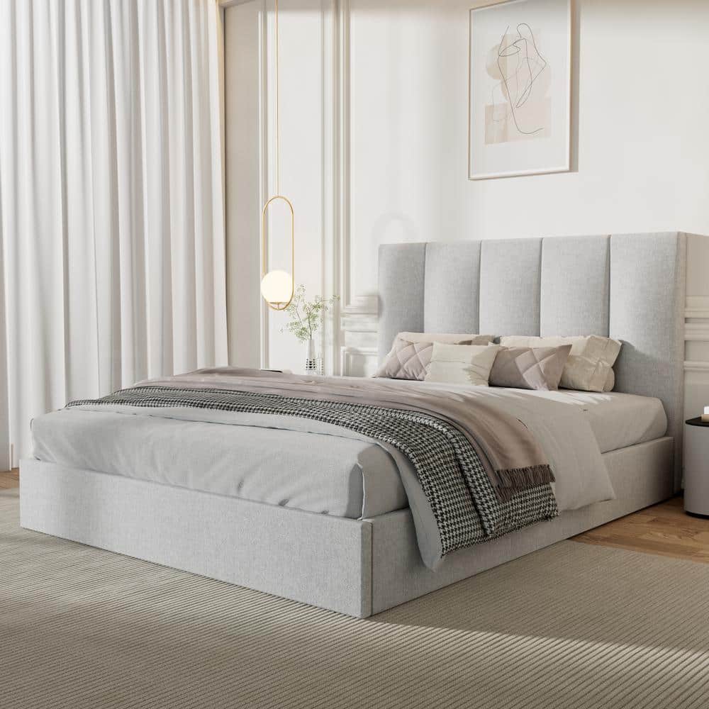 Light Gray Plywood Frame Queen Size Linen Upholstered Platform Bed with Lifting Storage price history on PriceWatchPro