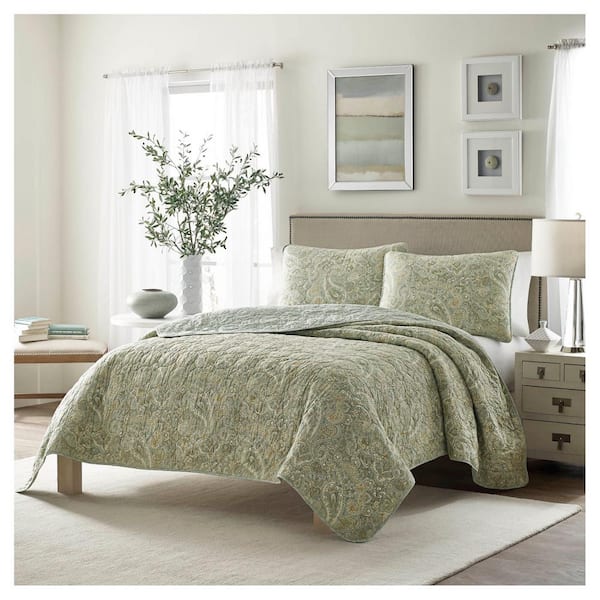 Emilia 2-Piece Green Floral Cotton Twin Quilt Set