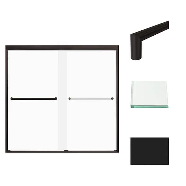 Transolid Frederick 59 in. W x 58 in. H Sliding Semi-Frameless Shower Door in Matte Black with Frosted Glass