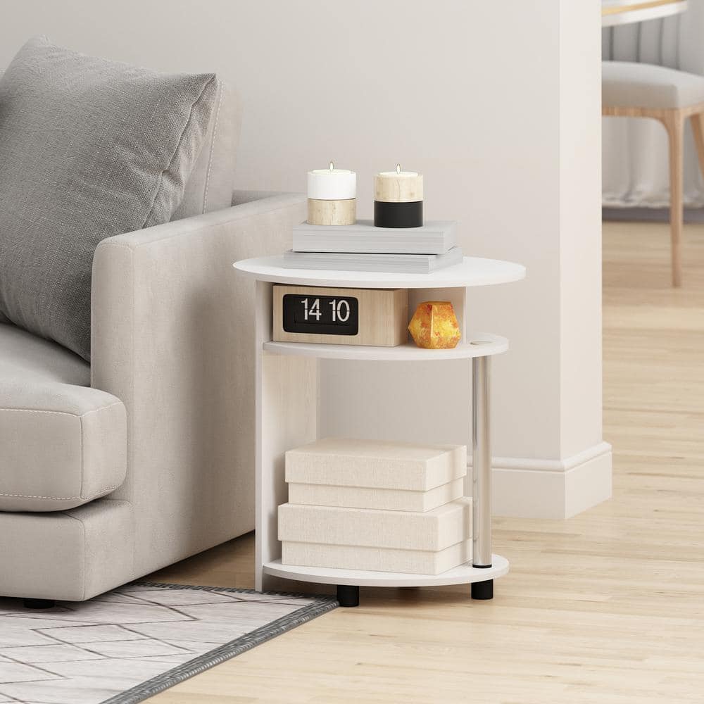 Jaya White Oak & Stainless Steel Oval End Table with Shelves